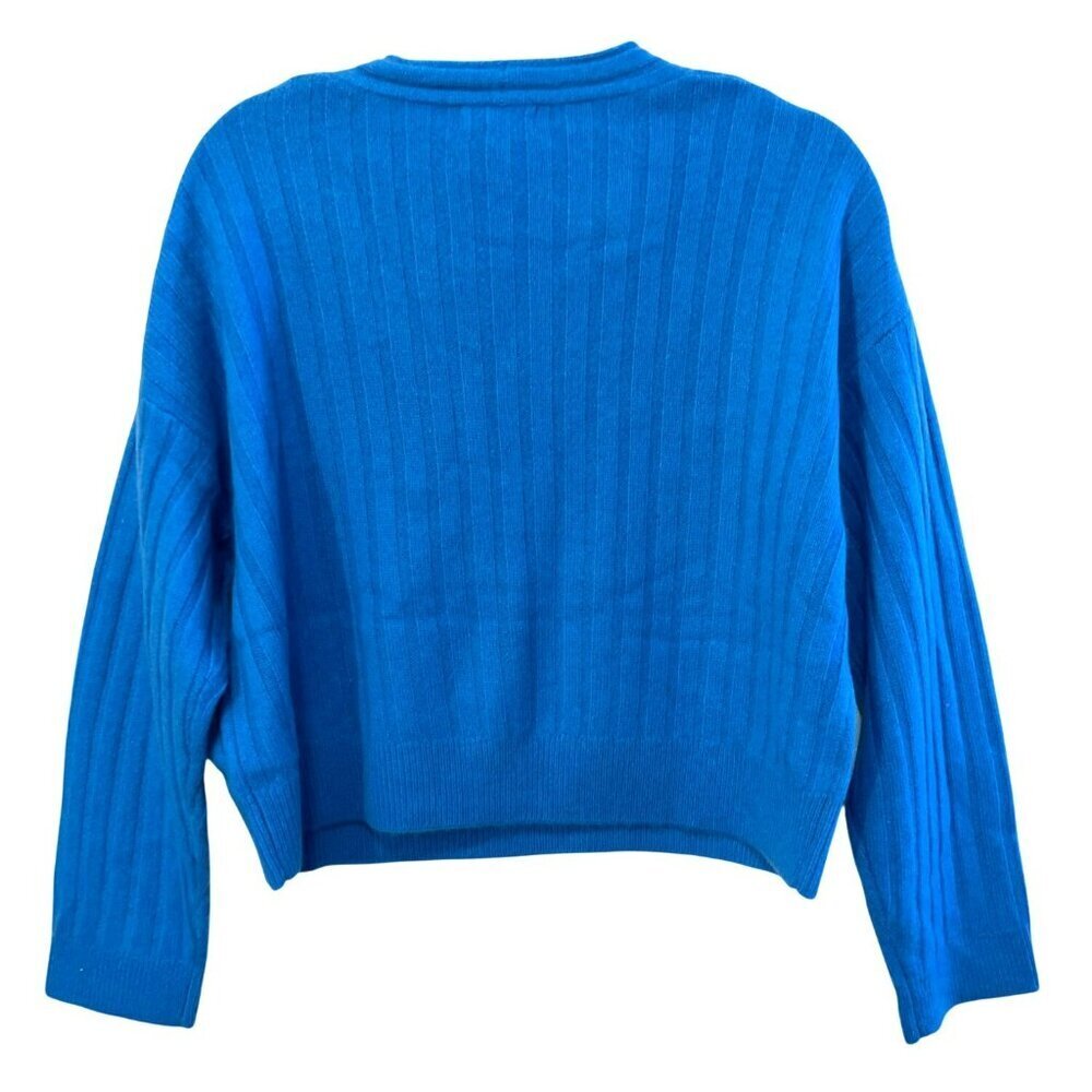 Spring + Mercer Blue V-Neck Ribbed Cashmere Sweater Medium - Picture 3 of 4